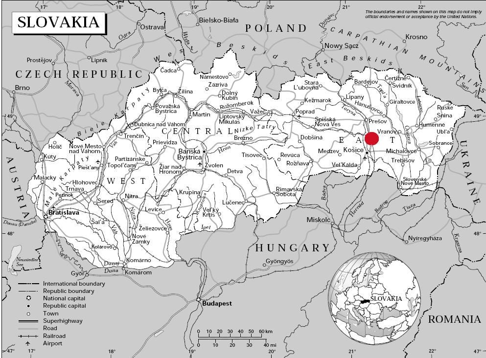 kartta itä-Slovakia