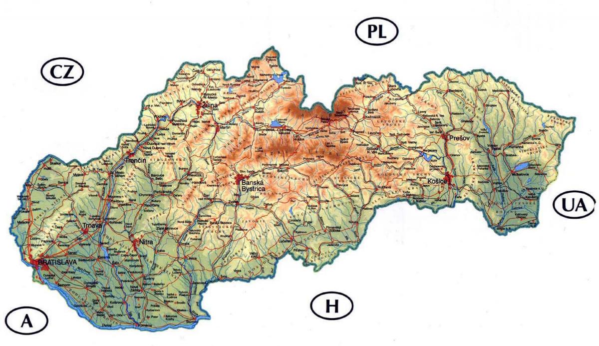 yksityiskohtainen kartta Slovakia