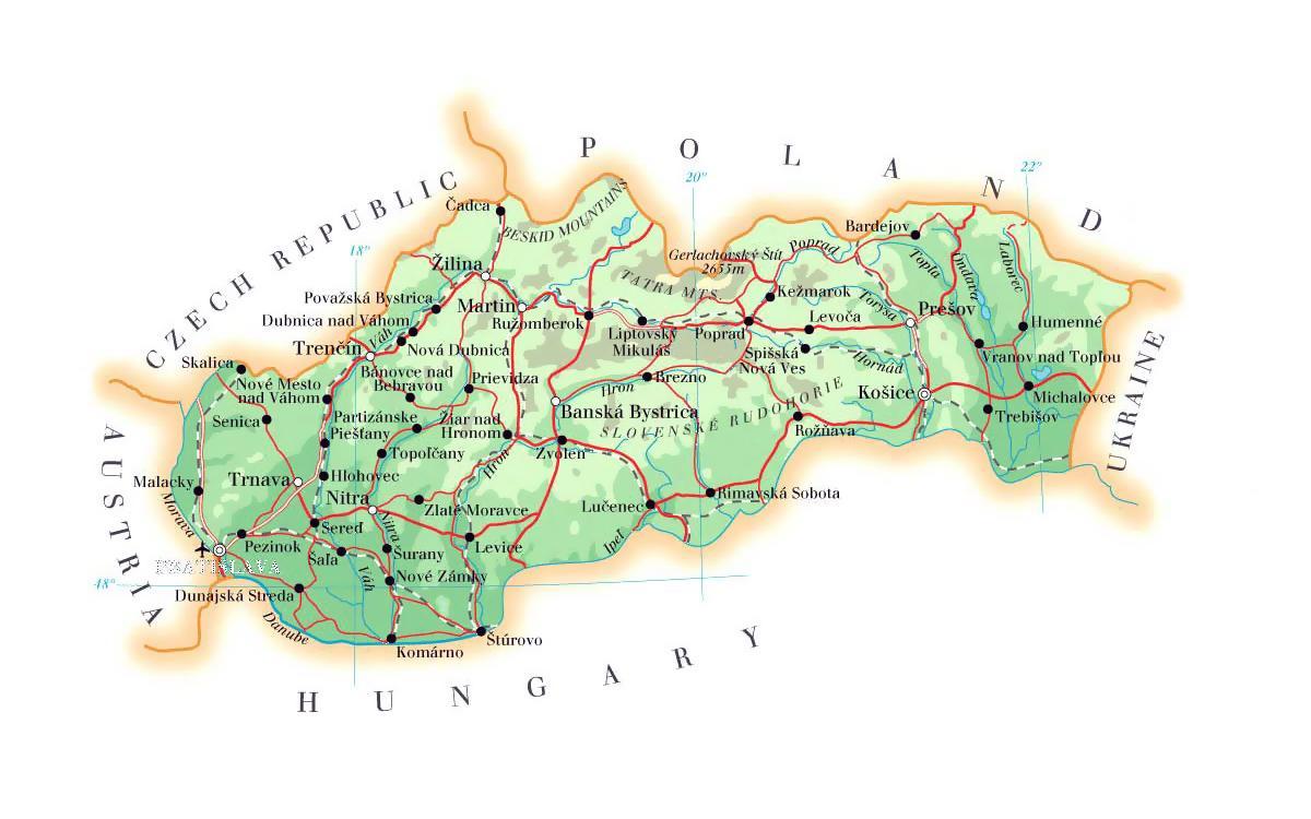 Slovakian hiihtokeskuksissa kartta - Kartta Slovakian hiihtokeskuksissa  (Itä-Eurooppa - Eurooppa)
