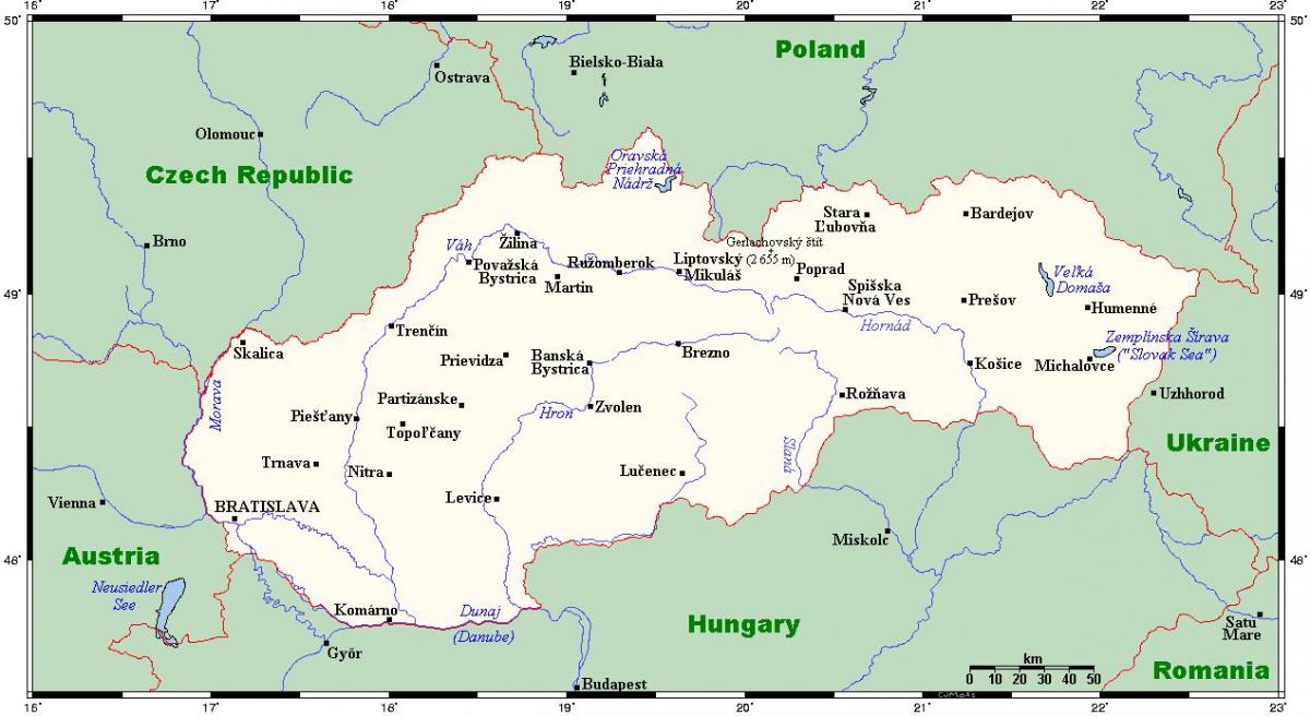 kartta Slovakian kaupungeissa