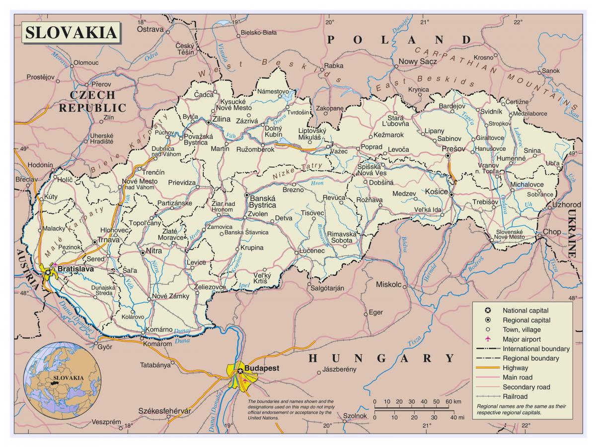 kartta Slovakian lentoasemat