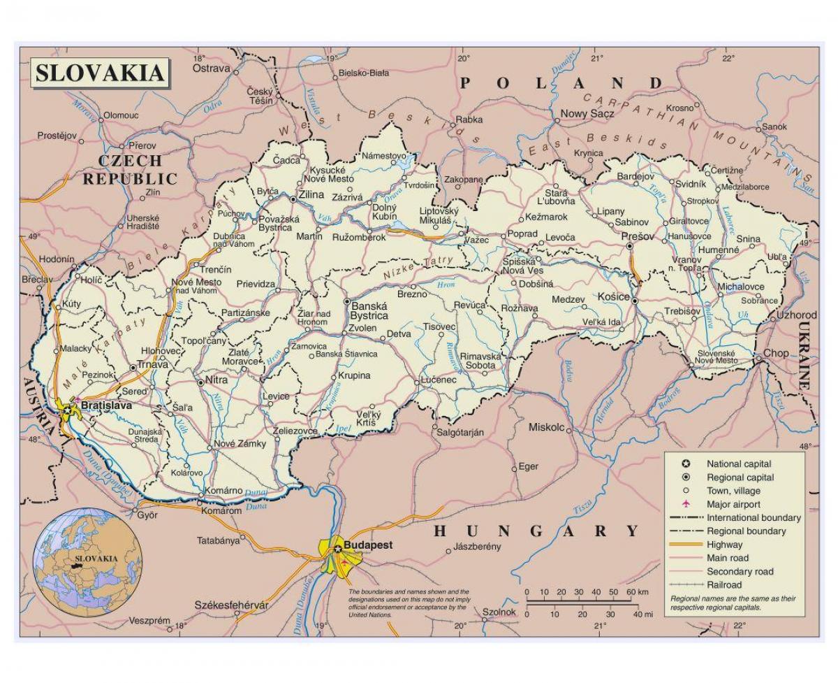 Slovakia road map - Kartta Slovakian tie (Itä-Eurooppa - Eurooppa)