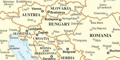 Kartta Slovakia ympäröivien maiden